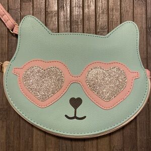 Betsey Johnson Cat Wristlet Blue With Pink Sunglasses